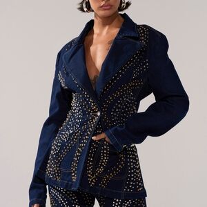 Akira Cheyenne Studded Blue Pant and Blazer Set, SOLD OUT IN STORES